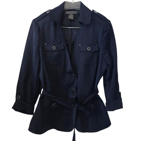 89th & Madison Women's Navy Utility Jacket Tie Waist Button Front Size M - Picture 2 of 7